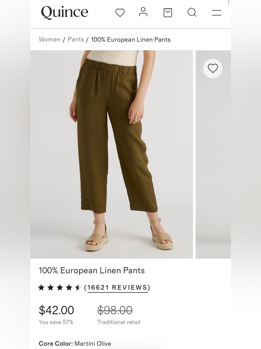 Quince Olive Green European Linen pants XL